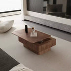 Table basse relevable cannelée JVNOXK 38,6 po avec rangement, table d'appoint moderne à hauteur réglable en placage de bois massif pour salon, chambre à coucher, noyer