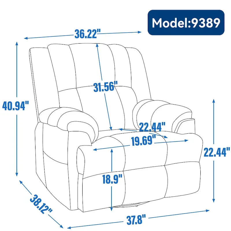 Fauteuil inclinable pivotant et à bascule en tissu Lazy Boy, grand fauteuil berçant manuel rembourré à l’excès avec accoudoirs à coussinet et dossier rembourré