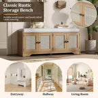 Banc de rangement rustique en bois Whisen, banc à chaussures d'entrée avec coussin amovible, étagères réglables