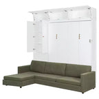 Lit escamotable Queen size avec canapé et armoire, Lit mural Queen en bois avec étagères, Lit escamotable pour chambre d'amis ou bureau