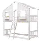 Lit mezzanine cabane de taille double, lit mezzanine cabane en bois avec échelle et barrières de sécurité pour enfants