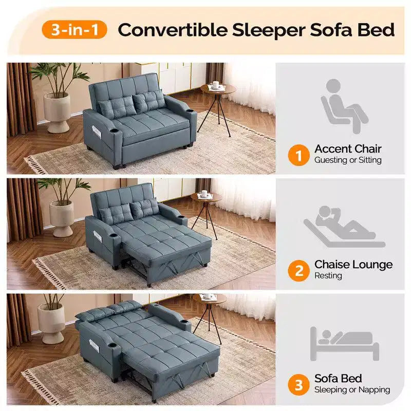 Canapé-lit convertible inclinable en cuir rembourré « Cats Claw » avec coussins pour petits espaces