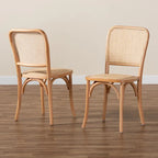 Ensemble de 2 chaises de salle à manger Neah en rotin tressé et bois, style Mid-Century Modern