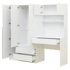 Armoire-penderie 3-en-1 avec coiffeuse, ensemble de bureau, armoire de chambre avec 2 tiroirs, armoire-penderie à 3 portes avec espace de rangement