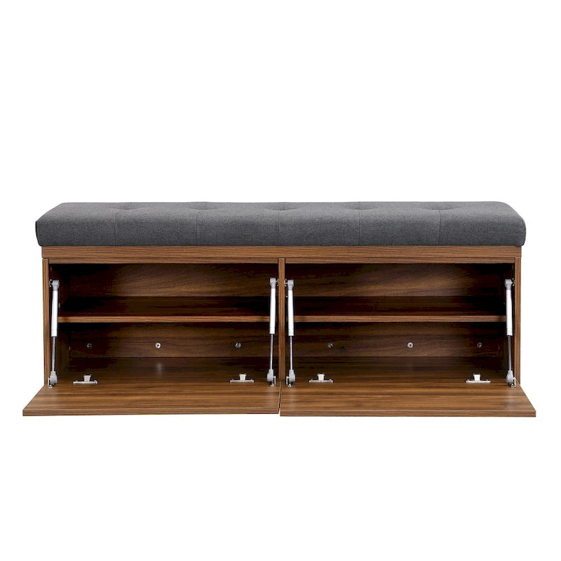 Banc de rangement pour chaussures, meuble à chaussures avec assise rembourrée et deux portes pour entrée