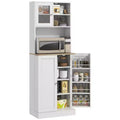 HOMCOM Buffet de cuisine de 169 cm avec support pour micro-ondes, Meuble de rangement de cuisine autonome avec vitrine et étagères réglables, Blanc