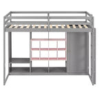 Lit mezzanine enfant avec armoire et étagères, Cadre de lit mezzanine en bois avec meuble de rangement pour enfants et adolescents