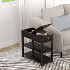 Table d'appoint étroite à plateau relevable avec tiroir, table de chevet avec 2 étagères de rangement ouvertes, petite table pour salon, chambre à coucher