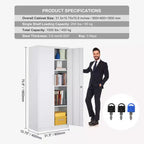 Armoire de rangement en métal VEVOR, armoire de rangement verrouillable en acier avec 2 portes magnétiques et 4 étagères réglables, armoire métallique de 180 cm (71 po), capacité de 90 kg (200 lb), blanc