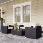 Ensemble de canapés en rotin 4 pièces, ensemble de canapés de patio en osier avec causeuse, chaises et table basse en verre pour jardin extérieur