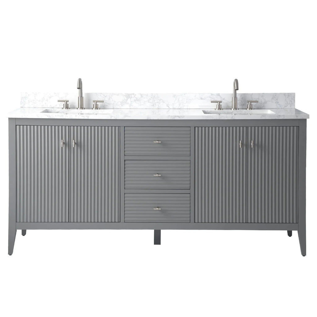 Meuble-lavabo de salle de bain Vanity Art 72 po à double vasque avec dessus en marbre reconstitué