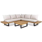 Canapé d'angle d'extérieur en forme de L, ensemble de loisirs pour patio, ensemble de sièges de conversation de jardin avec table basse et coussins résistants à l'eau - ModernLuxe