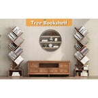 Étagère bibliothèque à 8 niveaux en forme d'arbre, style rustique, avec étagères ouvertes, idéale pour les salons, les chambres et les bureaux