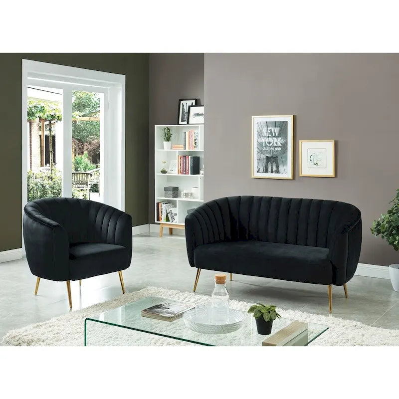 Canapé deux places capitonné en microfibre de velours contemporain Albany par Silver Orchid