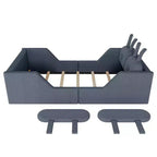 Lit plateforme double Whisen, cadre de lit rembourré pour enfants avec coussin lapin, barrières latérales amovibles
