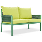 Ensemble de mobilier de patio 4 pièces, ensemble de conversation de jardin extérieur avec table en verre trempé, sièges profonds et coussins épais