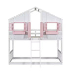 Lit mezzanine cabane de taille double, lit mezzanine cabane en bois avec échelle et barrières de sécurité pour enfants