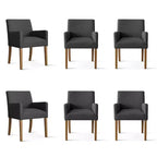 Lot de 6 chaises de salle à manger capitonnées avec accoudoirs, fauteuils modernes en lin avec pieds en bois, chaises d'appoint pour salle à manger, salon – Panipeachy