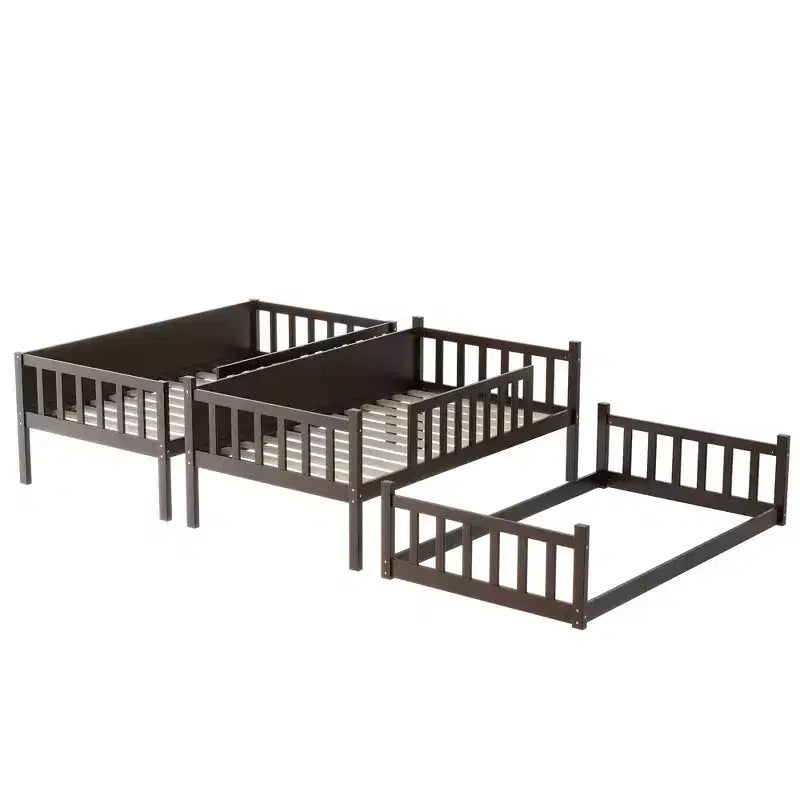 Lit superposé triple pour enfants, lit superposé trois places détachable avec échelle et barrière de sécurité, se sépare en 3 lits