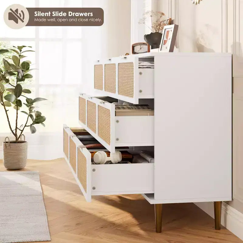 Commode en rotin pour la chambre, meubles à tiroirs grande capacité pour le rangement, adaptés au salon, à l'entrée et à la chambre d'enfant.