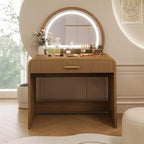 Table de toilette avec grand miroir et écran tactile, coiffeuse avec grand tiroir et coins arrondis, pour chambre à coucher