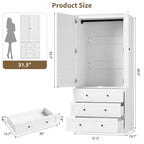 COZONY Armoire penderie avec 3 tiroirs et 2 portes, Placard de rangement moderne en bois pour chambre à coucher, Armoire sur pied blanche robuste