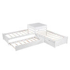 Lit plateforme moderne blanc en forme de L pour deux personnes avec lit gigogne et tiroirs pour chambre à coucher