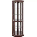 Vitrine d'angle avec portes et étagères en verre, Meuble de présentation d'angle pour salon