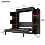 Lit escamotable moderne Luxystar Queen avec 10 étagères de rangement et tête de lit rembourrée, noir
