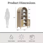 Meuble de Rangement Bohème à Arches avec 2 Portes en Faux Rotin, 5 Étagères Réglables pour Salon, Cuisine, Beige