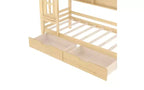 Lit cabane avec tiroirs de rangement et fenêtre, cadre en bois massif avec étagères, design amusant et enfantin, blanc clair