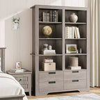 Bibliothèque haute de 72 po avec 4 tiroirs, étagère de rangement autoportante de style campagnard pour chambre à coucher, salon, bureau à domicile