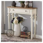 Table console style provincial français en marqueterie, chêne patiné et bois vieilli - Blanc - Baxton Studio : Vintage, pieds sculptés
