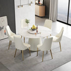Table à manger ronde de 53 po pour 6 personnes avec plateau en pierre sintérisée et plateau tournant