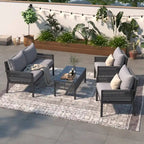 Ensemble de mobilier de patio 4 pièces, ensemble de conversation de jardin extérieur avec table en verre trempé, sièges profonds et coussins épais