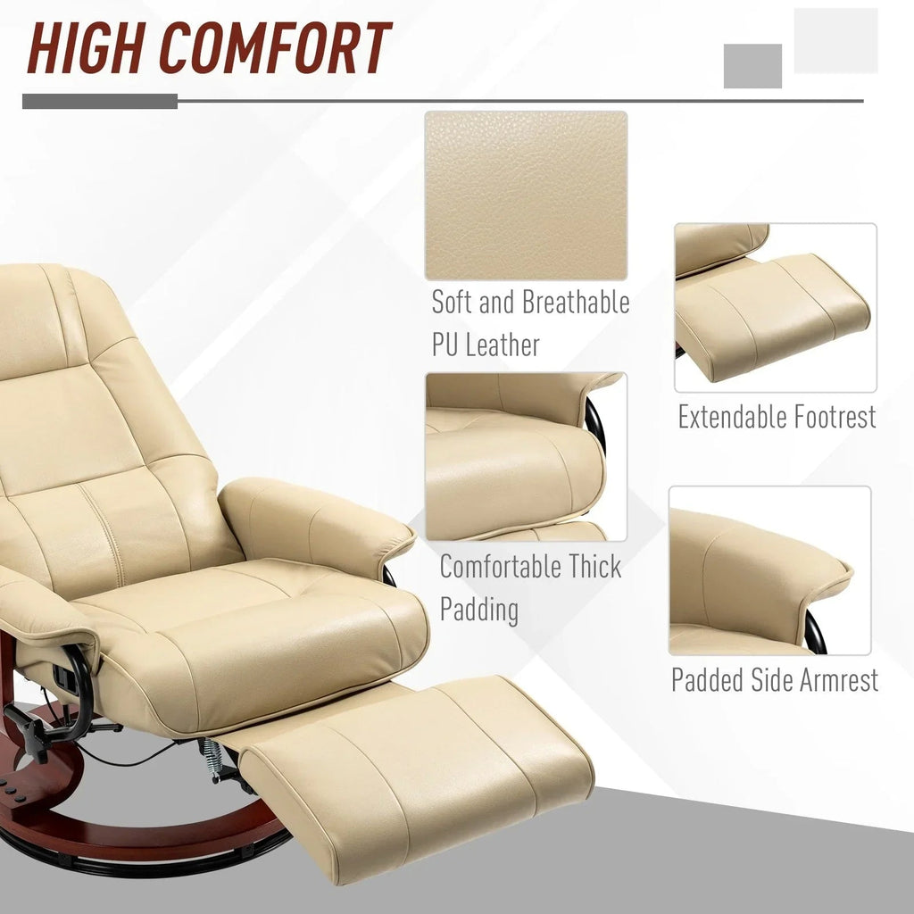 Fauteuil inclinable HomCom en similicuir avec base pivotante manuelle réglable et repose-pieds confortable et relaxant