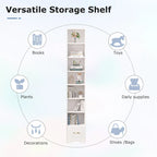VECELO Armoire de salle de bain étroite de 180 cm de haut, en bois massif, 8 étagères, meuble de rangement autonome
