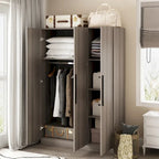 Timechee 47.2 Armoire de rangement pour vêtements avec poignées en bois massif Blanc