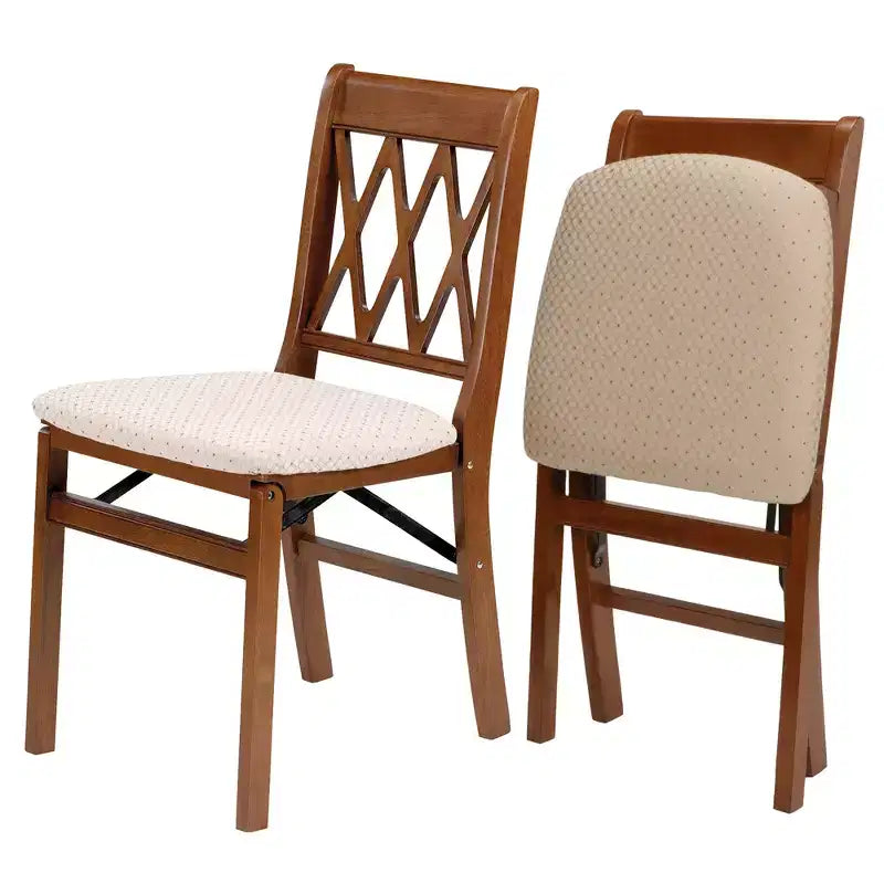 Chaises pliantes en bois Stakmore à dossier ajouré avec siège rembourré, bois de noyer, lot de 2