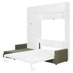 Lit escamotable Queen size avec canapé et armoire, Lit mural Queen en bois avec étagères, Lit escamotable pour chambre d'amis ou bureau