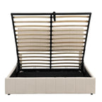 Lit plateforme rembourré Queen avec système de rangement hydraulique - Beige