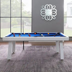 Table de billard Norwalk 2,13 m en ardoise, intérieure/extérieure, ensemble de salle à manger 6 places avec 4 bancs et accessoires, finition blanche