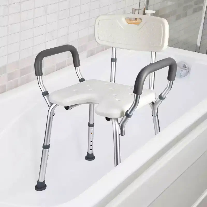 Chaise de douche en U avec dossier, hauteur réglable, chaise de douche d'une capacité de 158 kg pour personnes âgées et handicapées