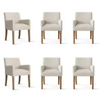 Lot de 6 chaises de salle à manger capitonnées avec accoudoirs, fauteuils modernes en lin avec pieds en bois, chaises d'appoint pour salle à manger, salon – Panipeachy