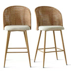 Lot de 2 tabourets de bar en rotin naturel, chaises hautes de 73,6 cm de style bohème avec dossier tissé - Panipeachy