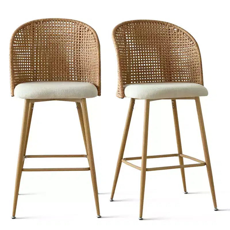 Lot de 2 tabourets de bar en rotin naturel, chaises hautes de 73,6 cm de style bohème avec dossier tissé - Panipeachy