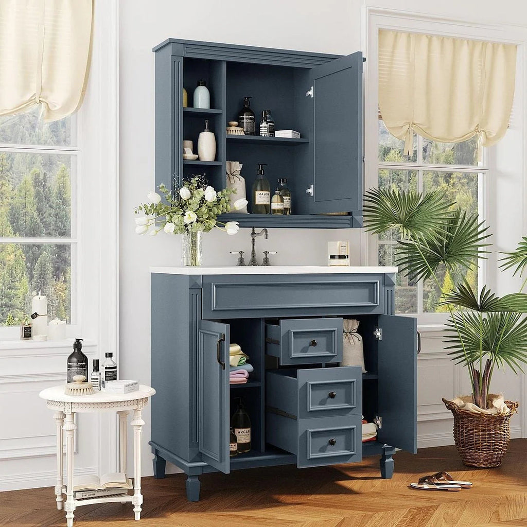 Meuble-lavabo moderne de 36 po avec vasque et armoire à miroir, 2 portes et 2 tiroirs