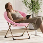 Fauteuil soucoupe, fauteuil moelleux en fausse fourrure, fauteuil lune avec structure métallique pliable, siège d'appoint floral