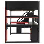 Lit mezzanine GDFStudio Scott en bois avec escalier de rangement, bureau, étagères et panneau perforé