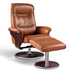 Artiva USA Milano Fauteuil inclinable pivotant moderne en cuir marron et repose-pieds
